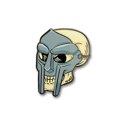 MF Doom mask on a skull enamel pin.