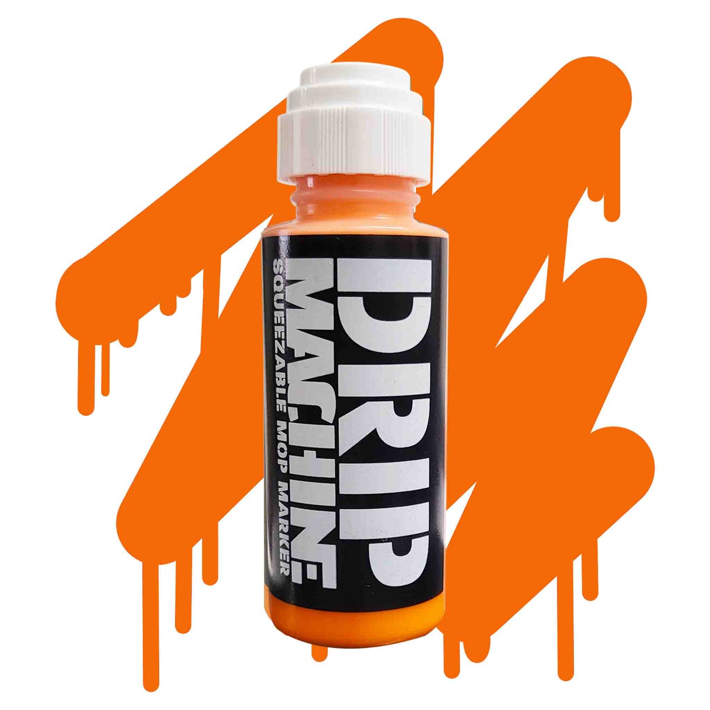 Bottle of Drip Machine squeezable mop marker with orange paint 