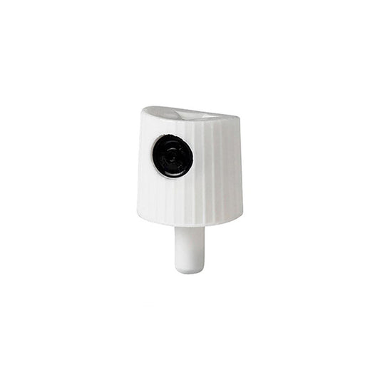 white cap with black dot
