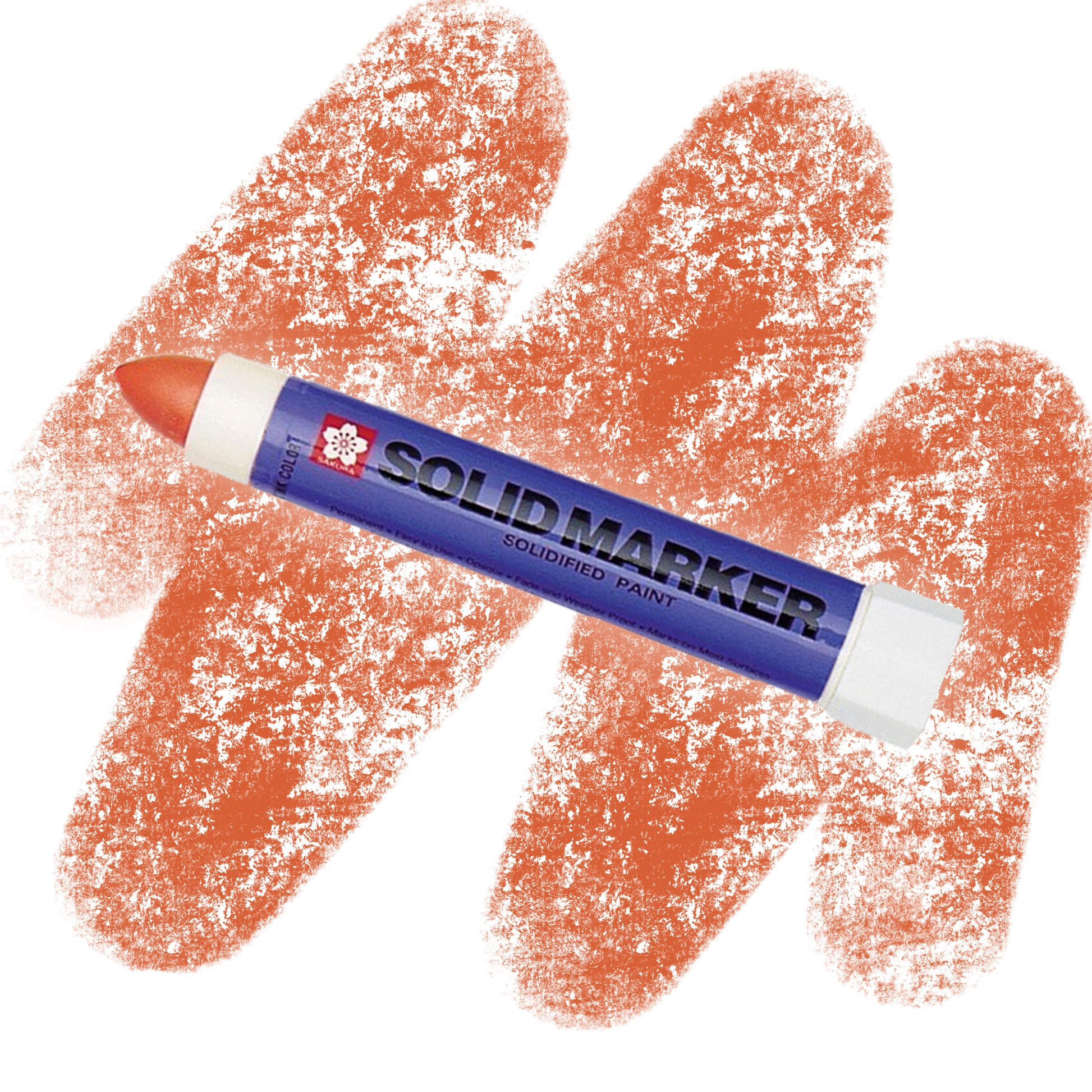 An orange marker with a purple label that reads " SOLID MARKER" with an orange crayon swatch.