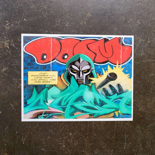 Graffiti artist portrait of MF DOOM on paper print.