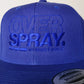 Overspray graffiti shop branded snap back hat in blue on blue detail..