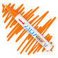 A white marker angled diagonally, the tip of the marker and the nib are colored orange. On the marker body the label reads "Uni PAINT Maker". Behind the marker is a color swatch of a squiggly line in orange.