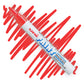 A white marker angled diagonally, the tip of the marker and the nib are colored red. On the marker body the label reads "Uni PAINT Maker". Behind the marker is a color swatch of a squiggly line in red..
