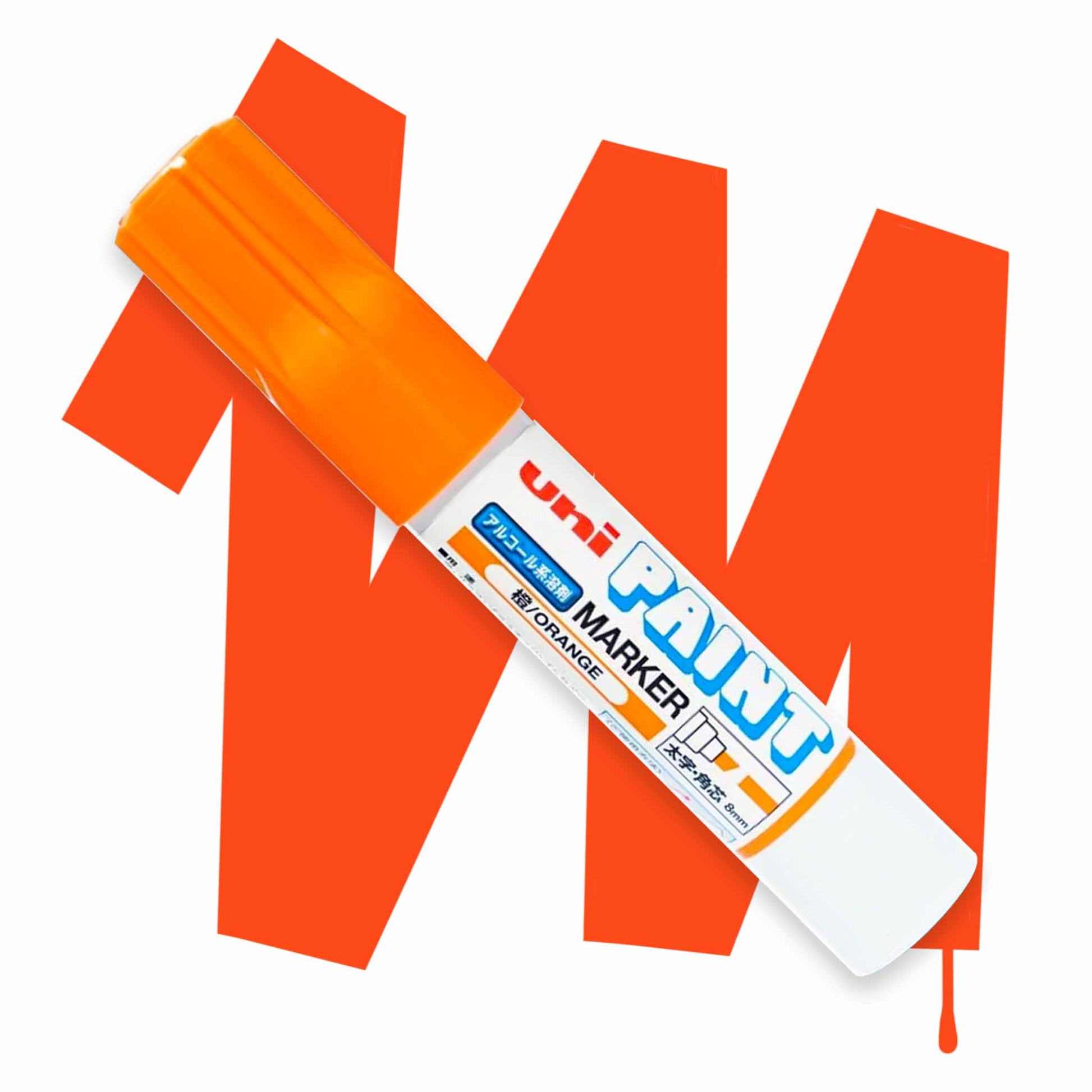 8mm Chisel tip uni paint marker in orange