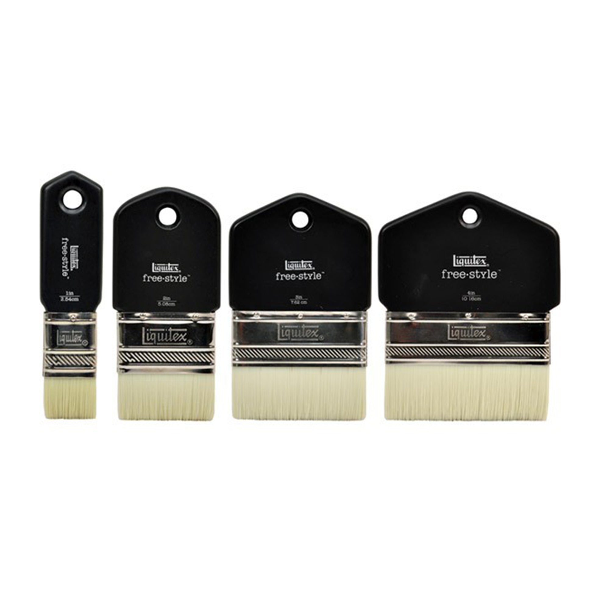 Four short, paddle brushes with black handles and yellow bristles.
