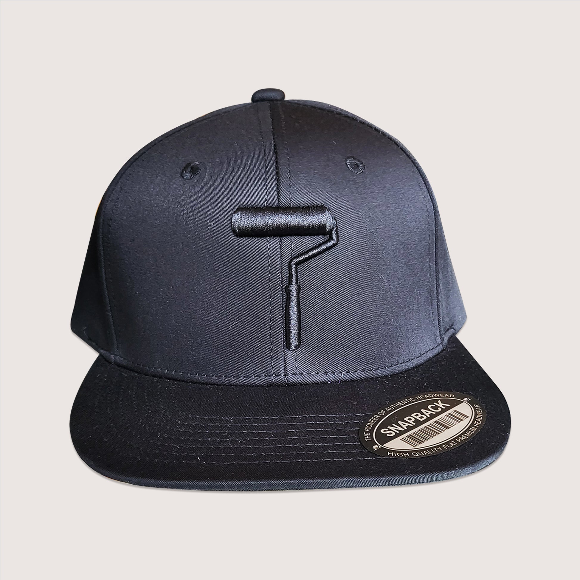 Phatcaps graffiti brand black baseball cap paint roller with black embroidery.