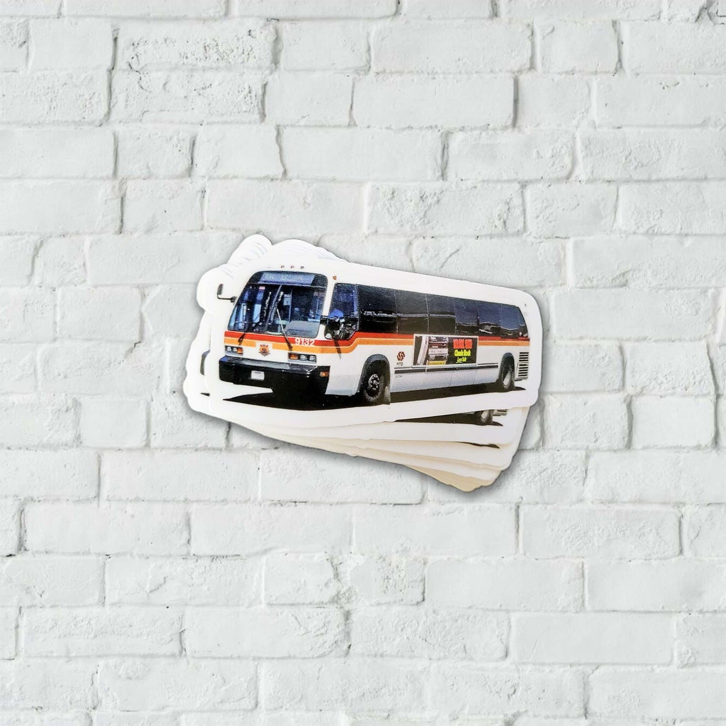 Stickers of an old RTD public bus.