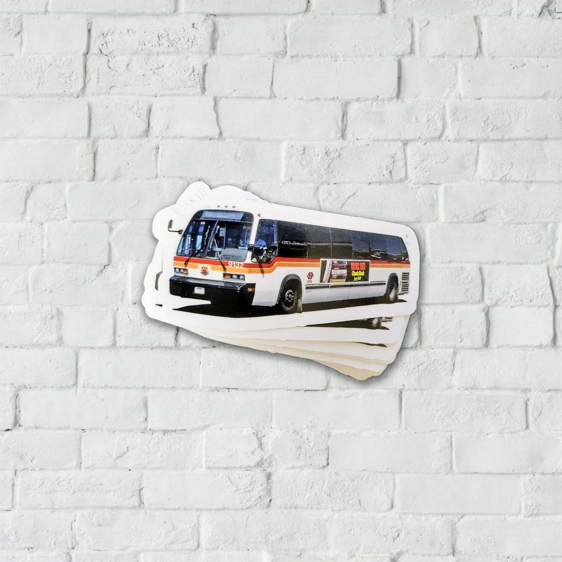 Stickers of an old RTD public bus.