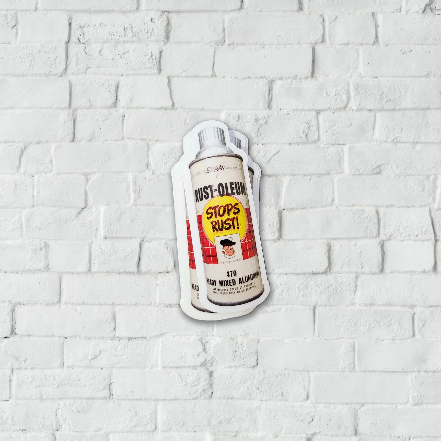 Rust-Oleum Stops Rust spray can sticker.