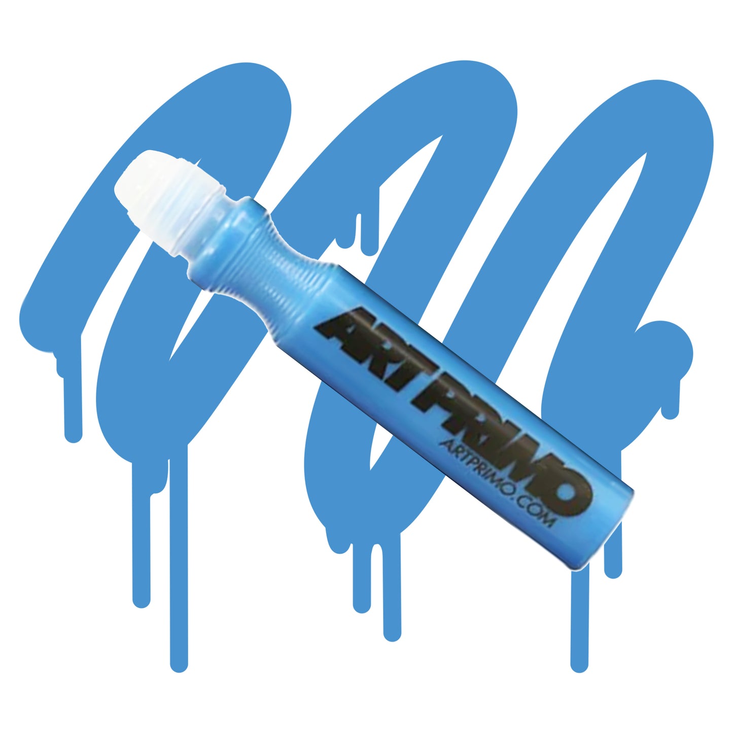 art primo mop filled with blue ink in front of a blue swatch