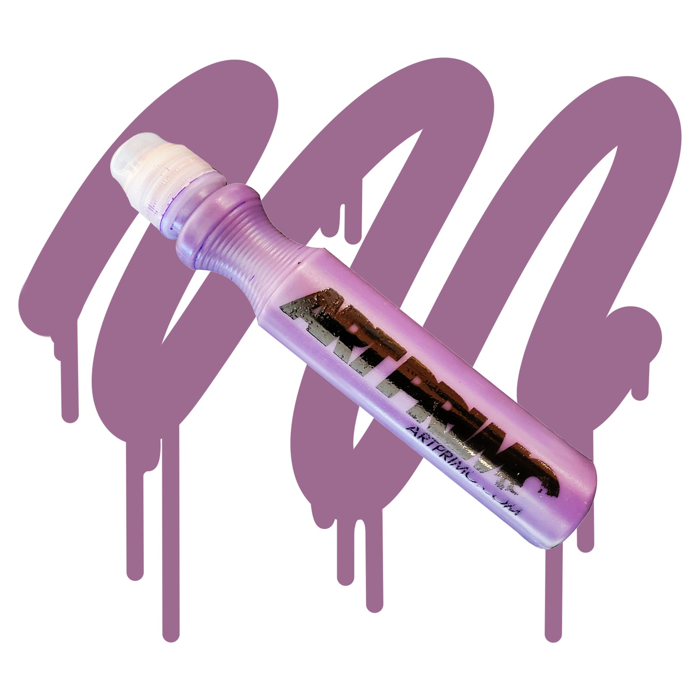 art primo mop filled with purple ink in front of a purple swatch