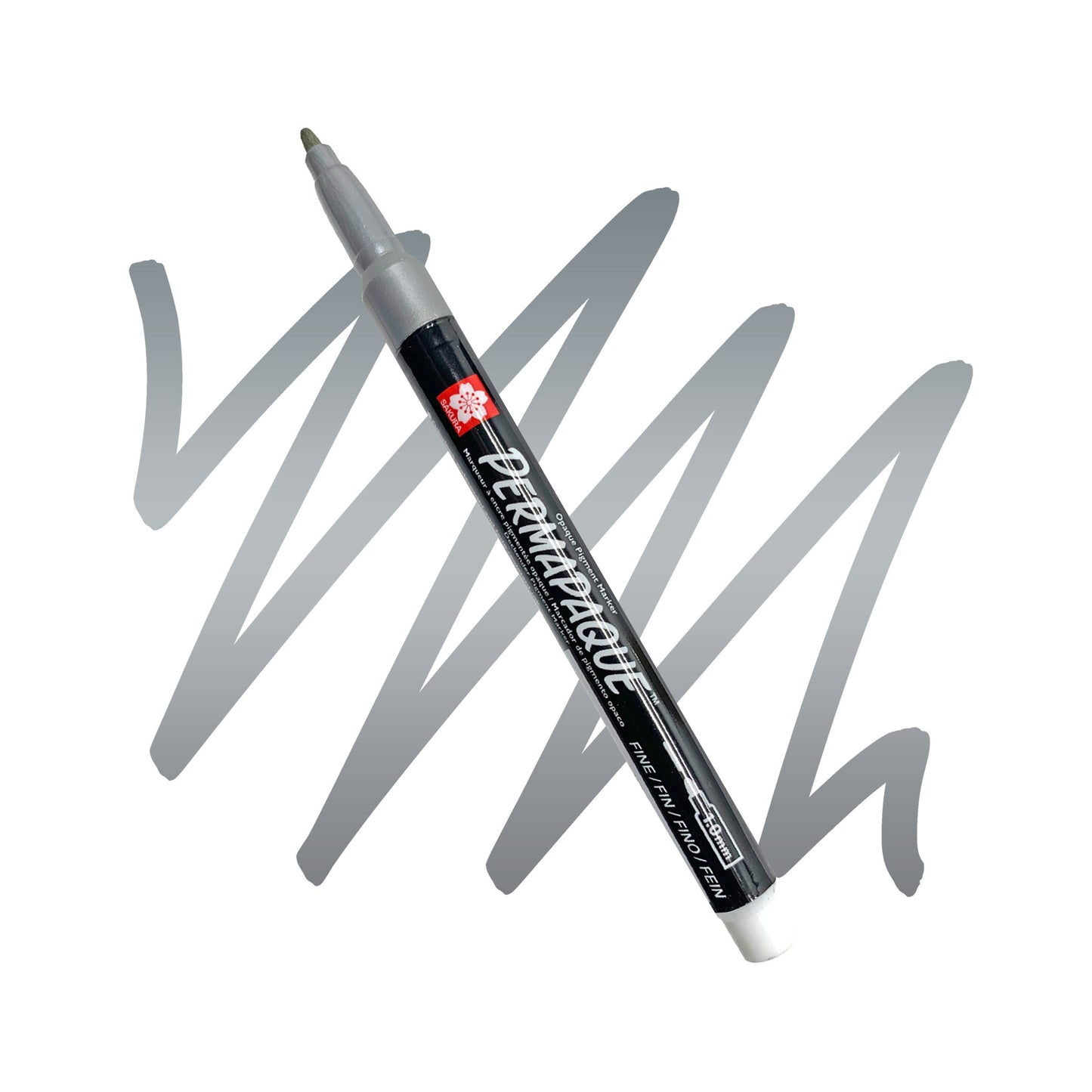 Sakura Permapaque fine point metallic silver marker.