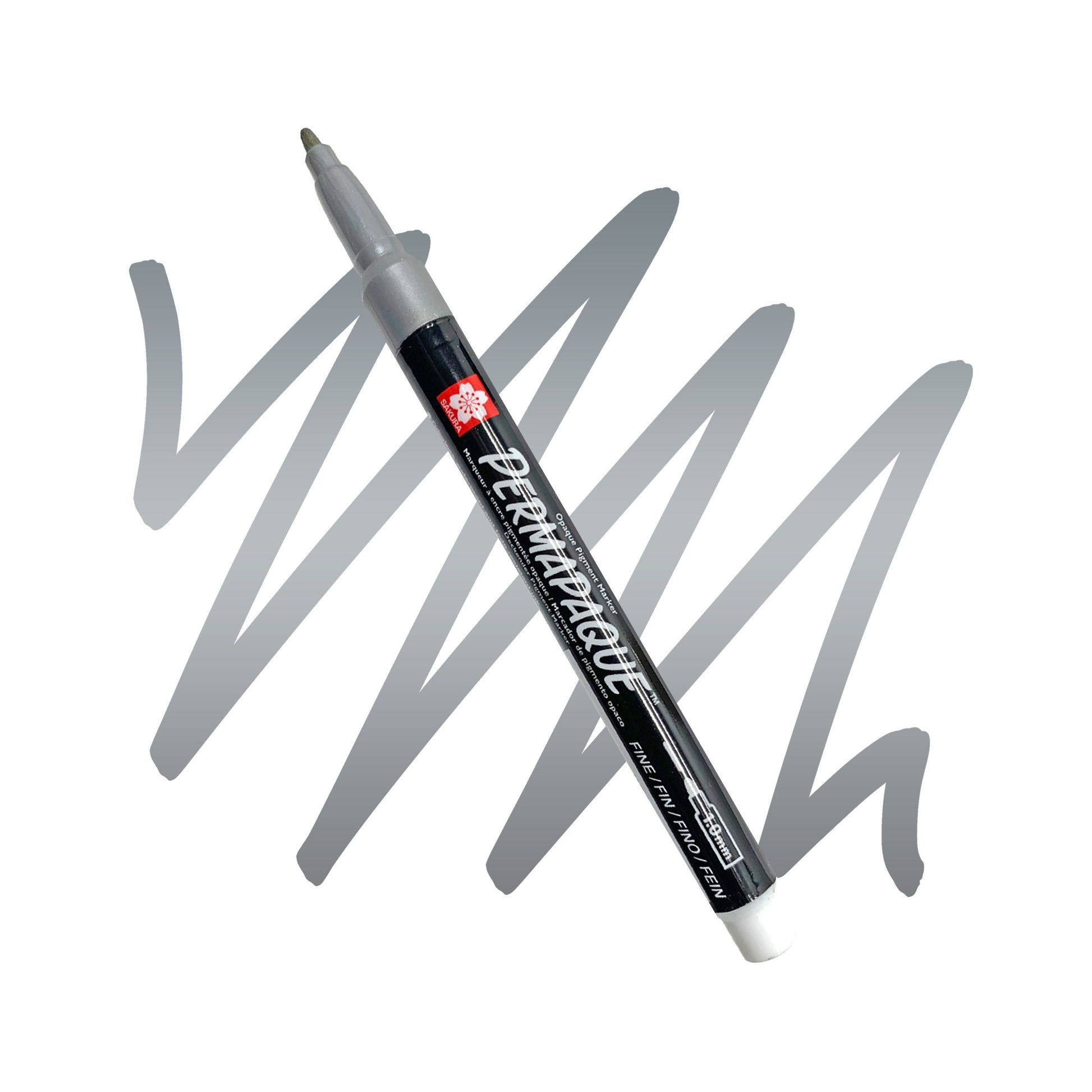 Sakura Permapaque fine point metallic silver marker.