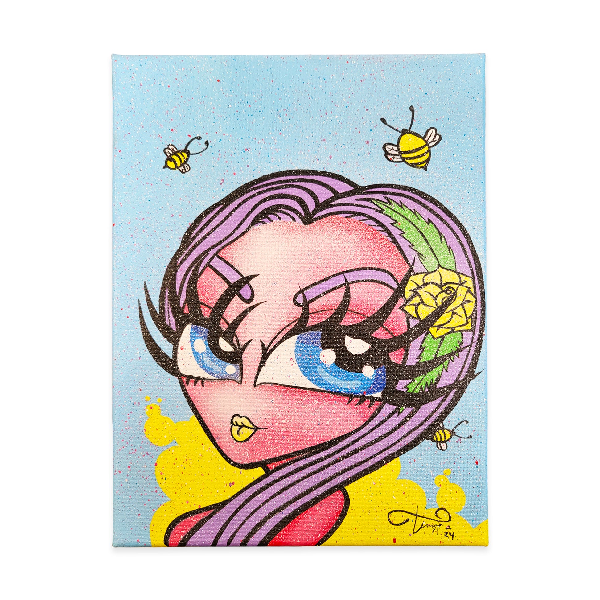 Girl doll painted canvas signed by Timoi