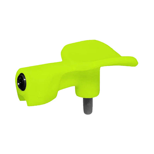 Neon green colored male spray paint nozzle.