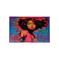 Colorfully painted canvas in graffiti stencil style of a black woman.