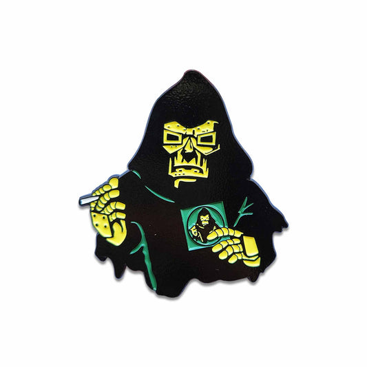Cloaked character with metal mask and gloves pin