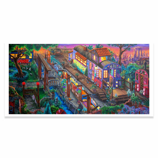 Limited edition signed print Subway Village
