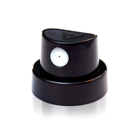 black cap with a white dot  