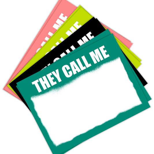 red,slime green,black and dark green stacked blank"they call me" stickers.