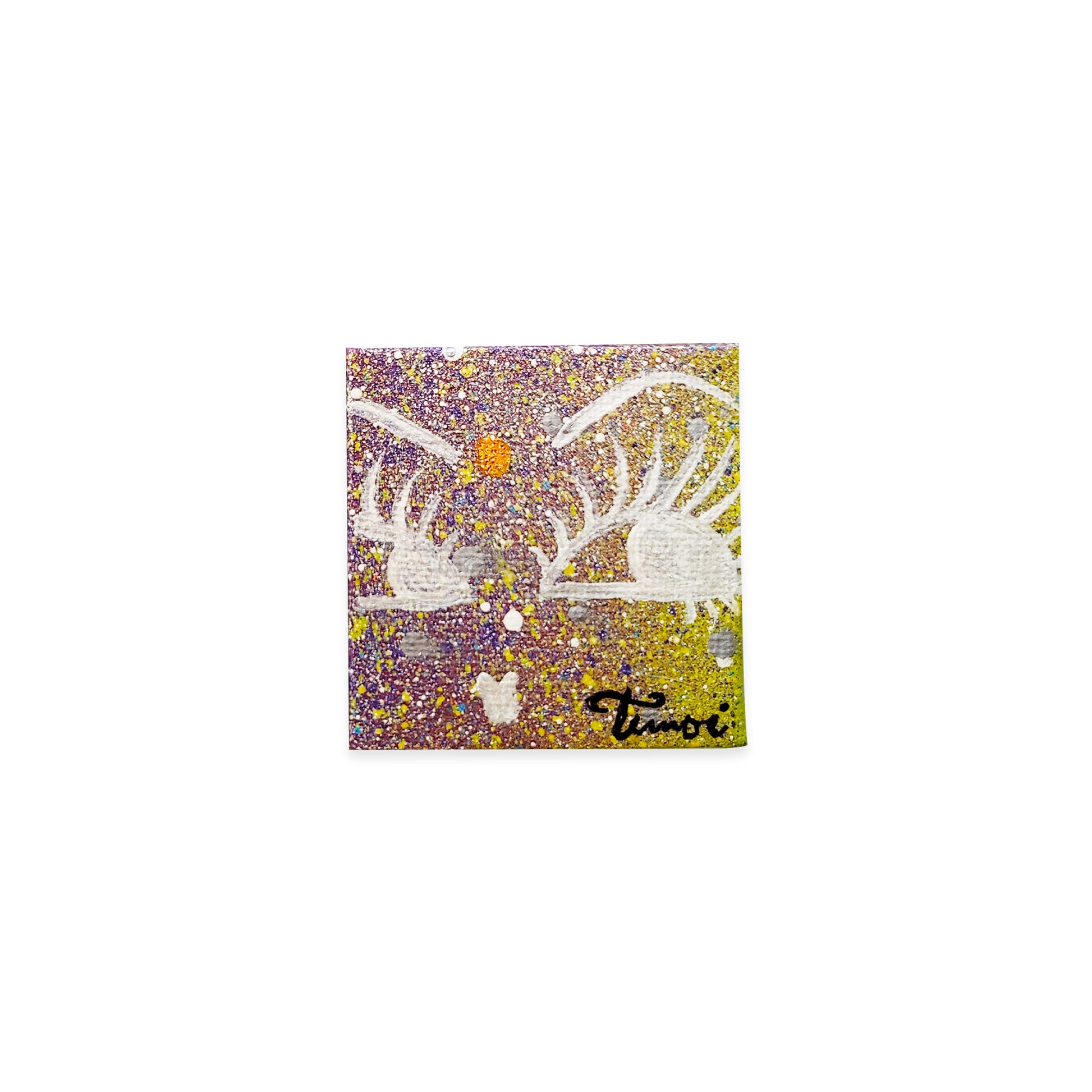 Multicolor mini canvas painting of doll face signed by Timoi