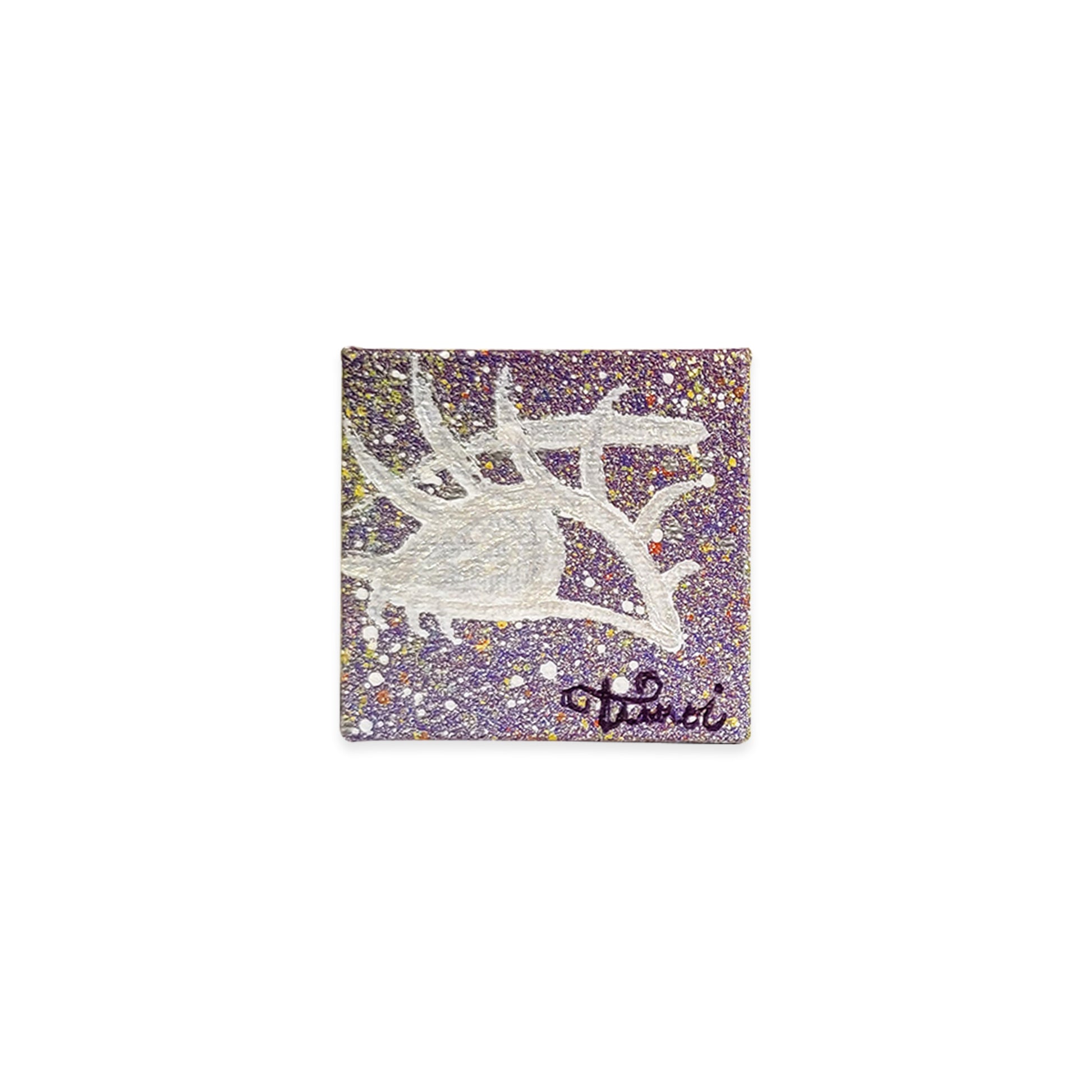 Signed mini, multicolored, painted canvas with eye drawing