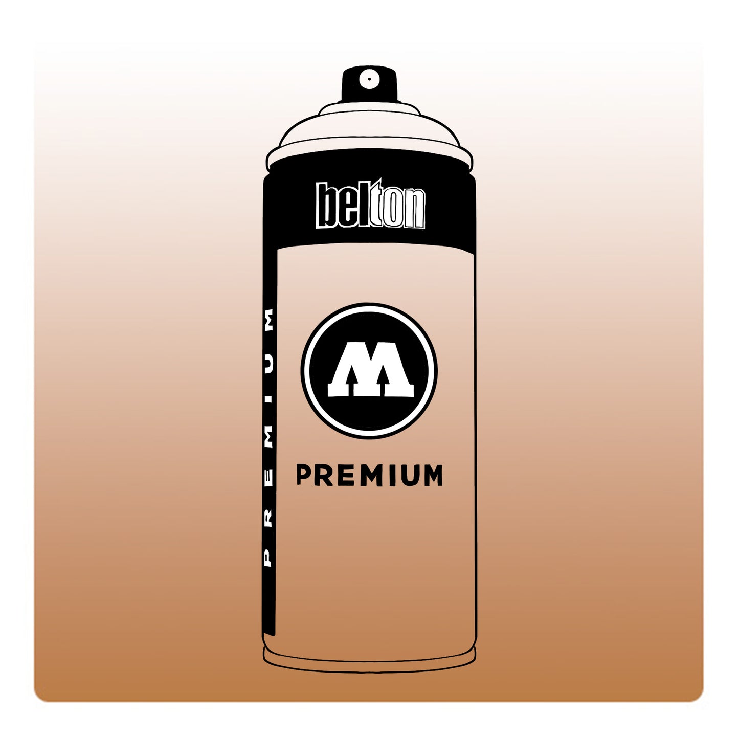 A line drawing of a spray paint can with a transparent, brown color swatch.
