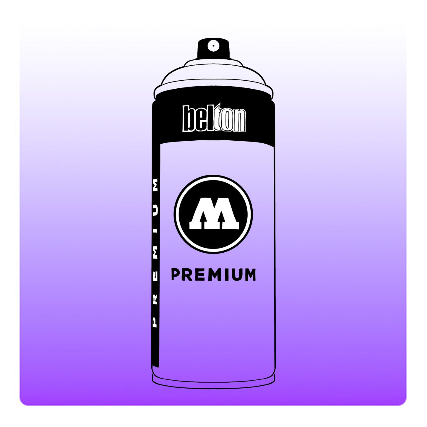 A line drawing of a spray paint can with a transparent, purple color swatch.