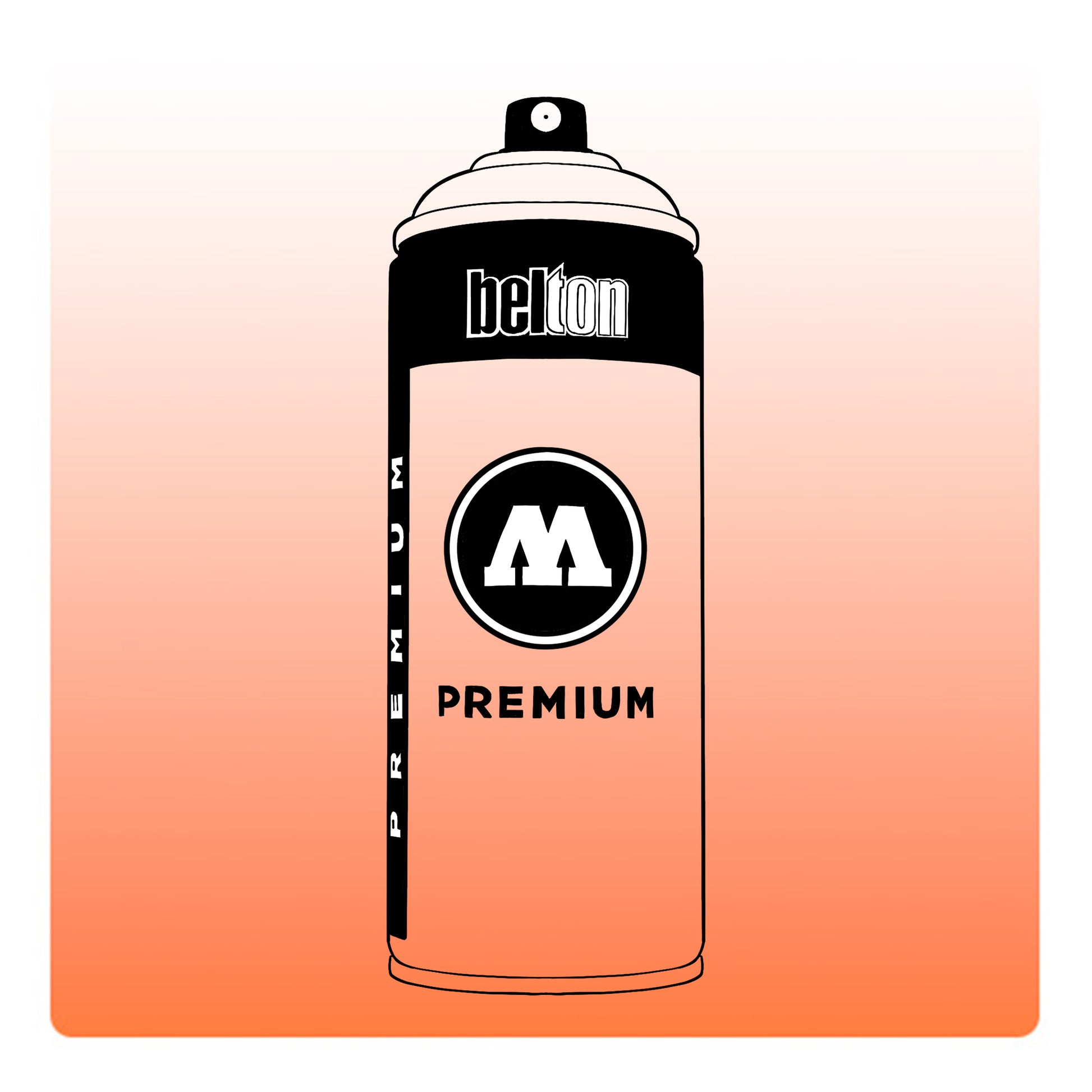 A line drawing of a spray paint can with a transparent, orange color swatch.
