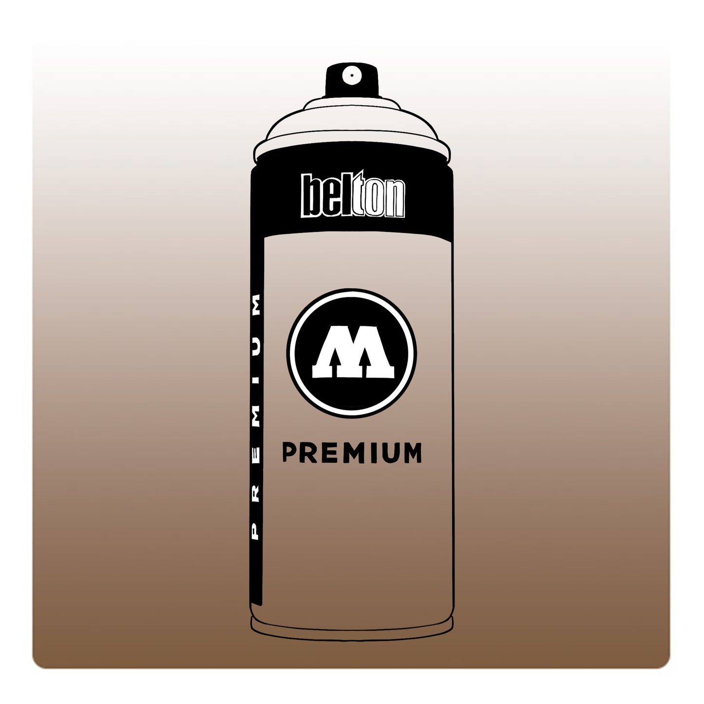 A line drawing of a spray paint can with a transparent, dark brown color swatch.