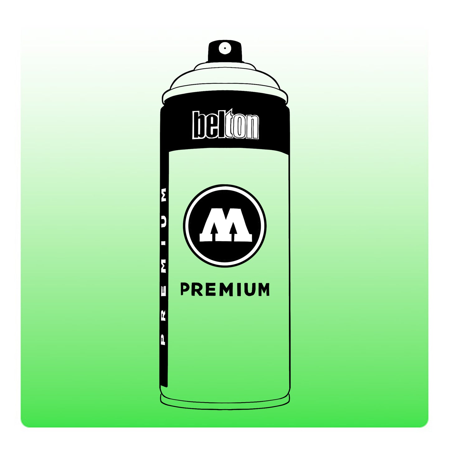 A line drawing of a spray paint can with a transparent, green color swatch.