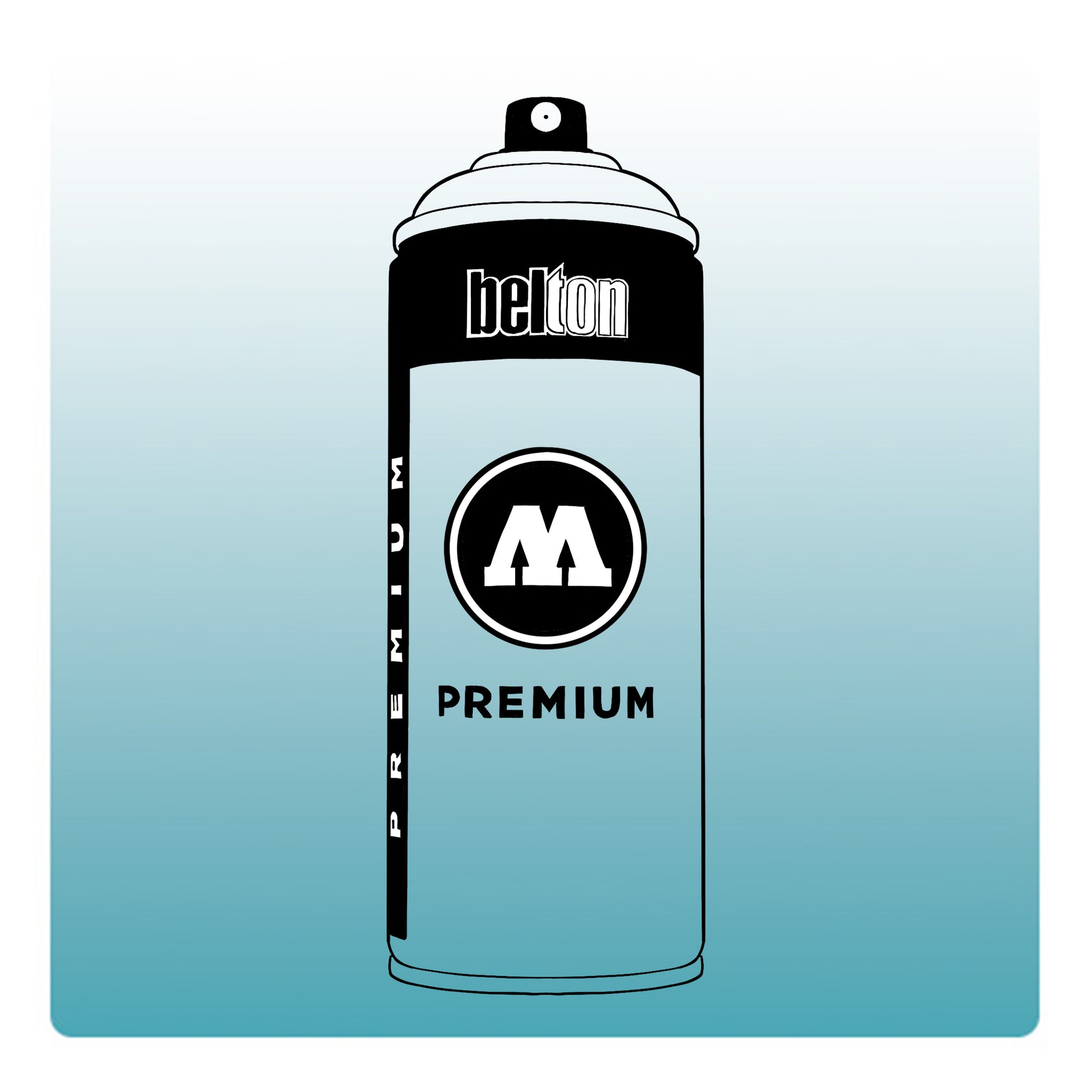 A line drawing of a spray paint can with a transparent, teal color swatch.