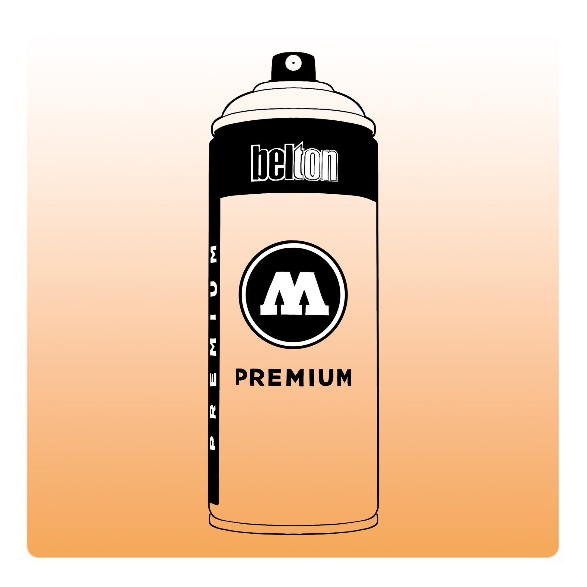 A line drawing of a spray paint can with a transparent, light orange color swatch.