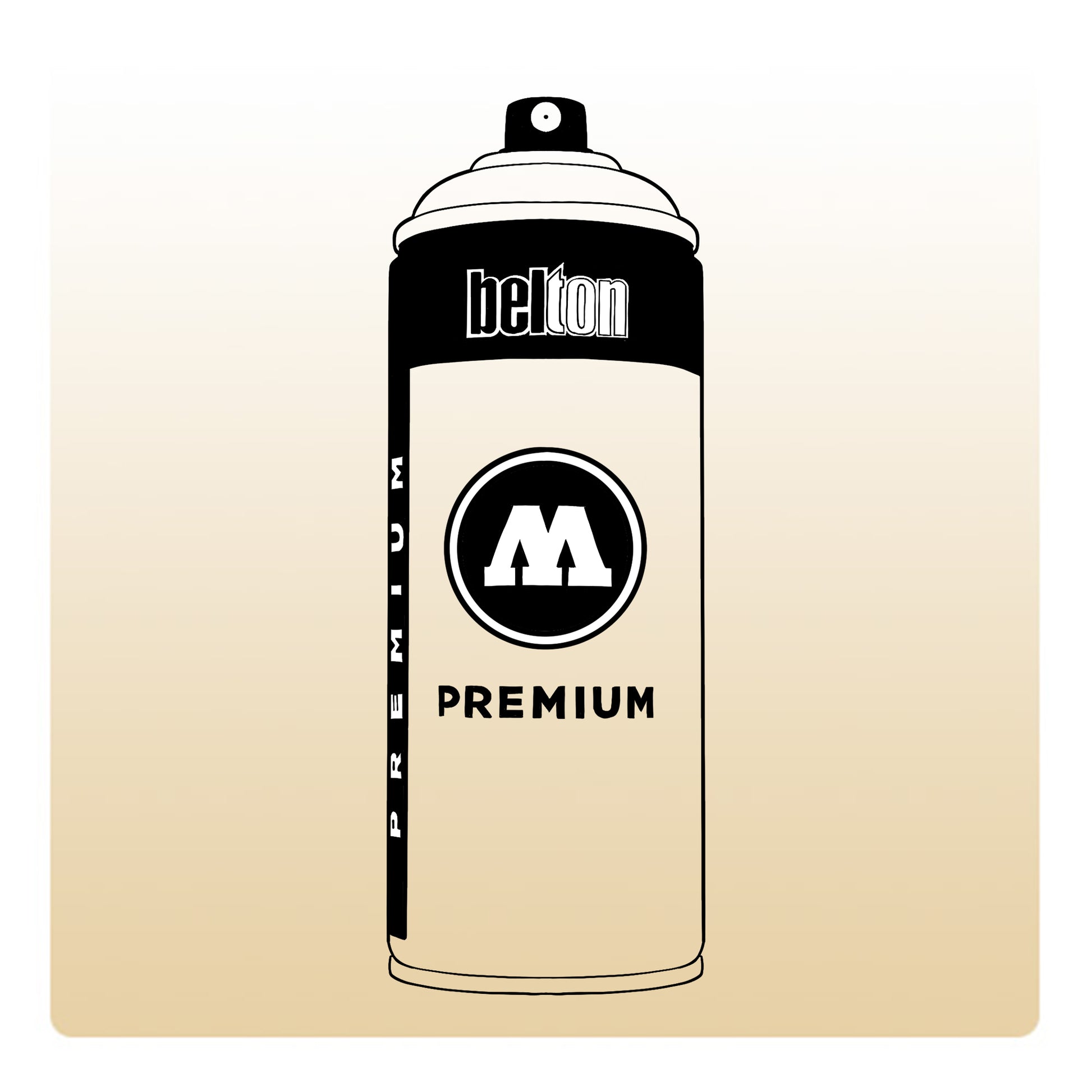 A line drawing of a spray paint can with a transparent, cream color swatch.