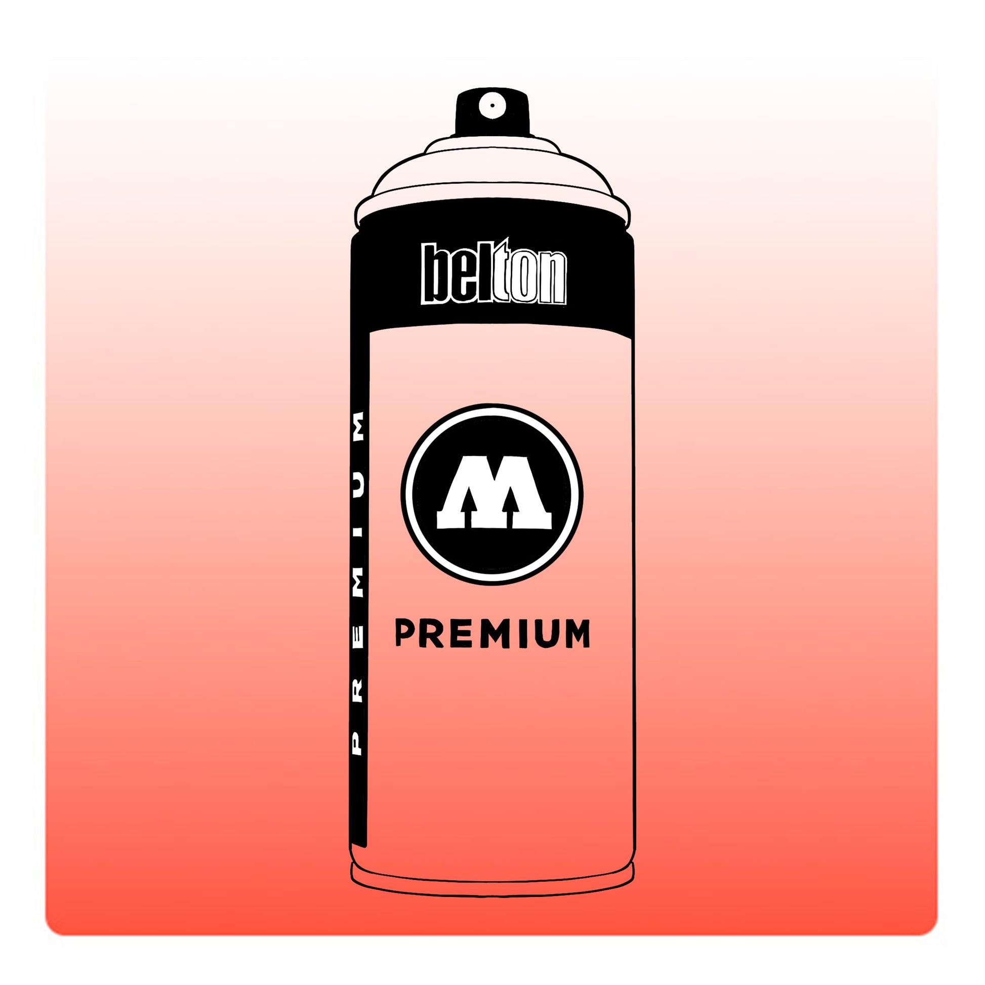 A line drawing of a spray paint can with a transparent, red color swatch.