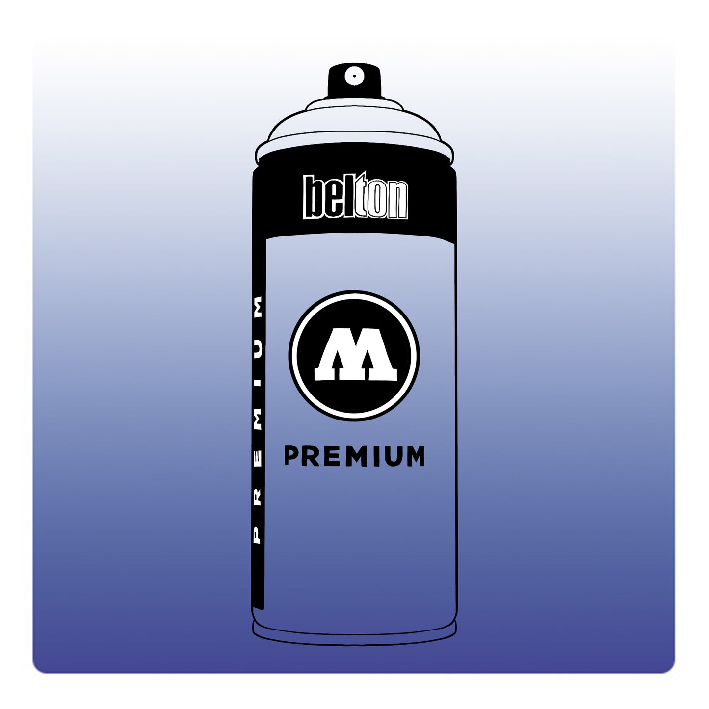A line drawing of a spray paint can with a transparent, dark blue color swatch.