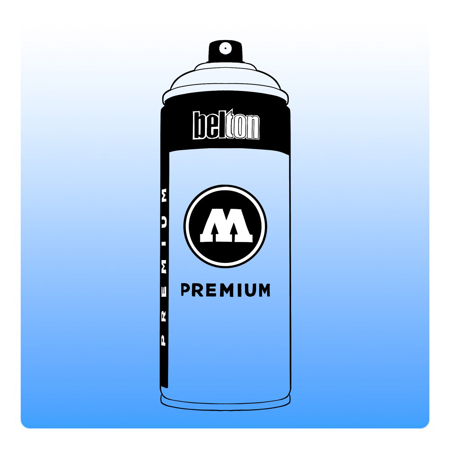 A line drawing of a spray paint can with a transparent, blue color swatch.