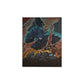 A square canvas painting featuring a dark fantasy illustration of a blue monster with glowing eyes and sharp teeth, emerging from swirling orange and black clouds over a rocky landscape.