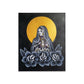 Painting of a mother Mary character with 40oz bottles and flowers.
