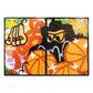 Two black framed paintings showing a masked character with basketballs and the numbers 1986 in a bold orange font.