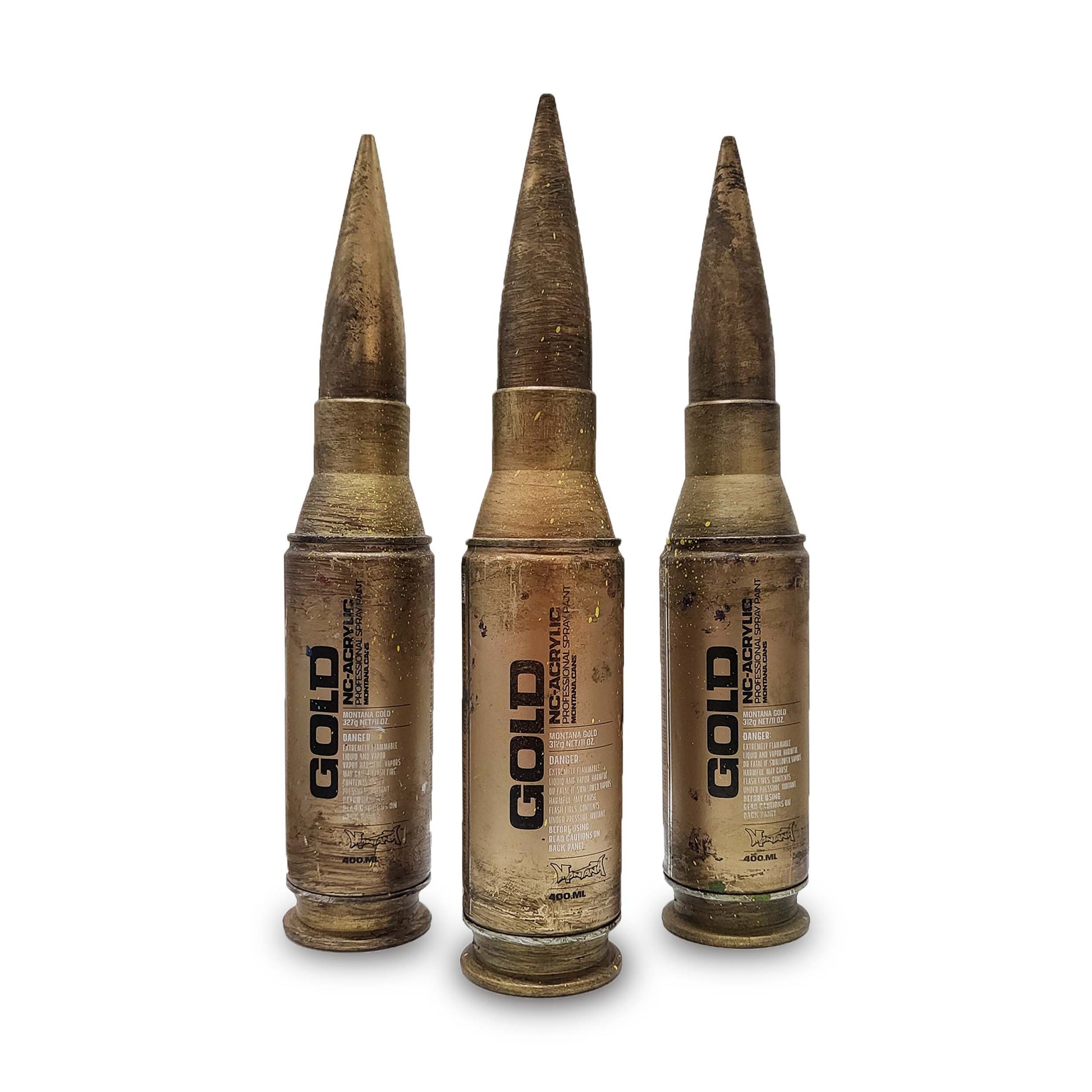 Montana cans GOLD spray paint in the shape of a bullet, set of 3.