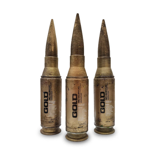 Montana cans GOLD spray paint in the shape of a bullet, set of 3.
