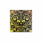 A bright yellow canvas with bold black lines depicting a chinese lion.