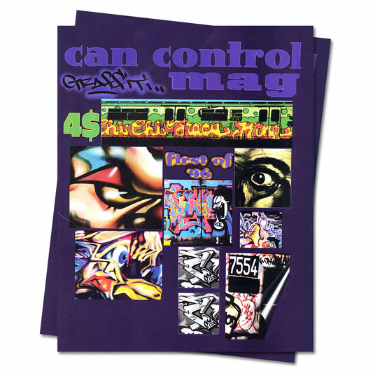 Purple magazine "CAN CONTROL" with colorful graffiti photos on a white background.