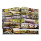 Open book displaying a collage of colorful train car graffiti.