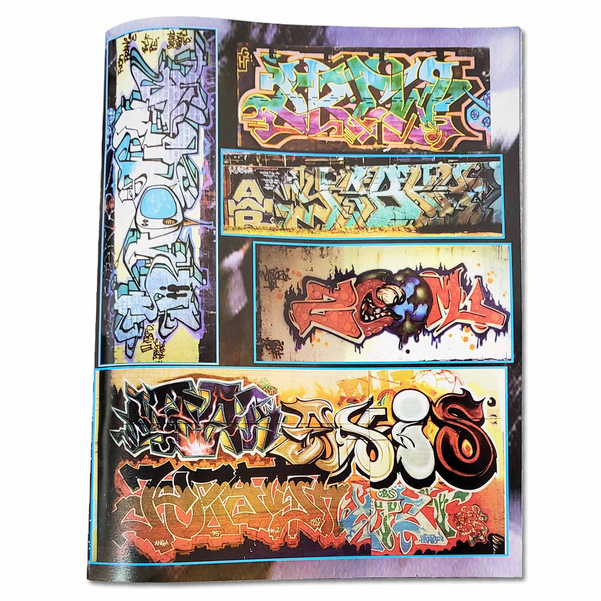 Colorful photo collage of graffiti on a magazine page white background.