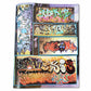 Colorful photo collage of graffiti on a magazine page white background.