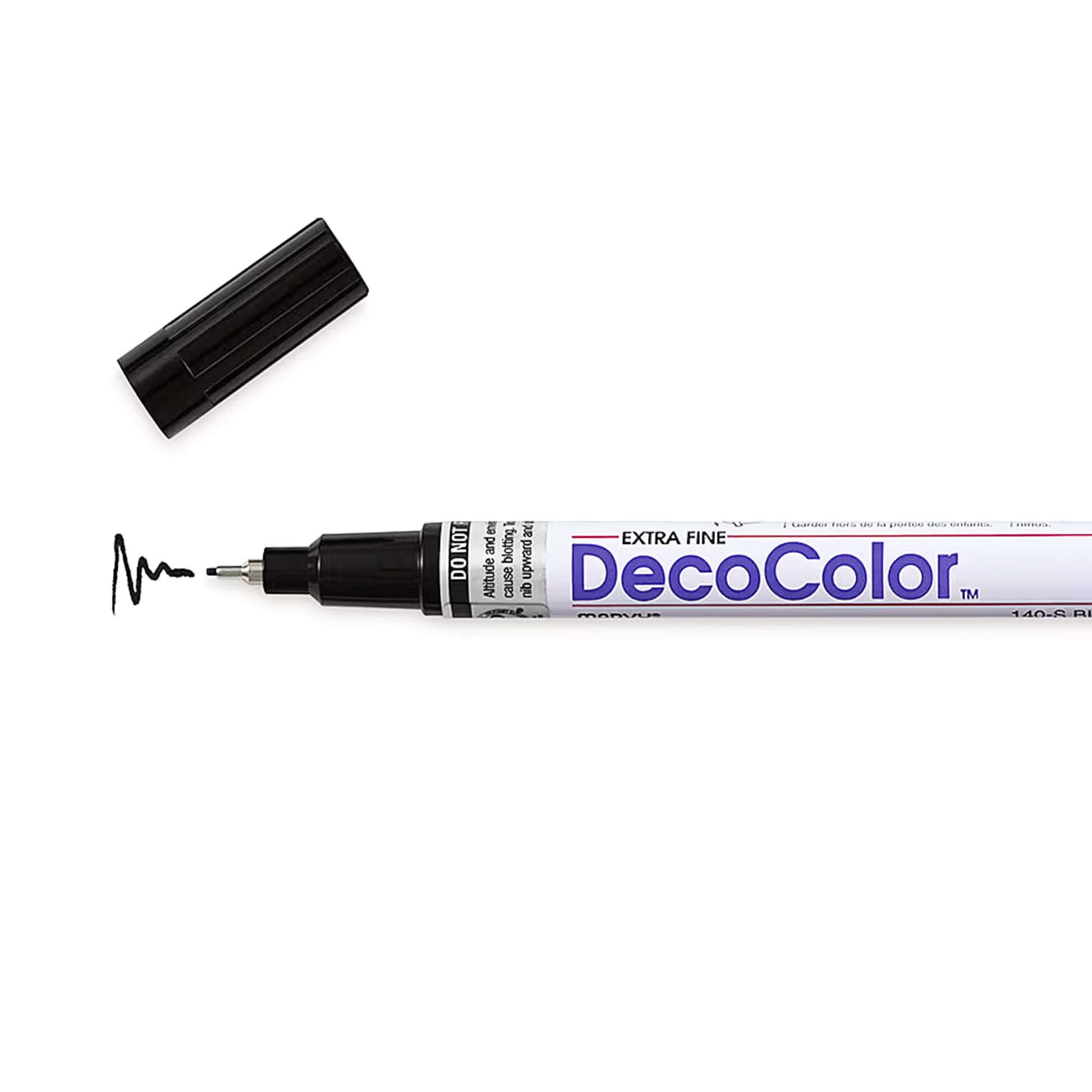 Black DecoColor extra fine line oil based paint marker.