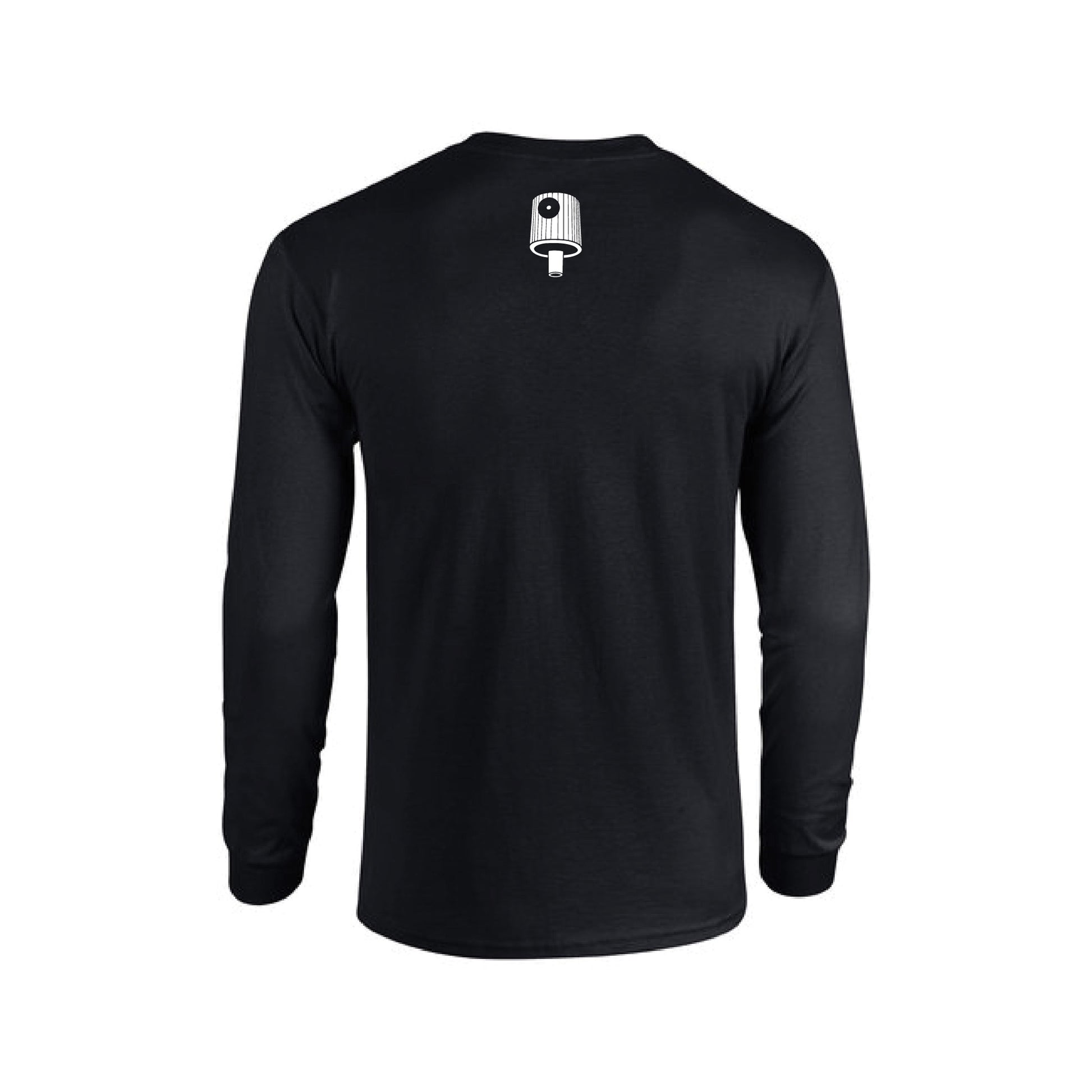 men's black long sleeve t-shirt with a white cap print